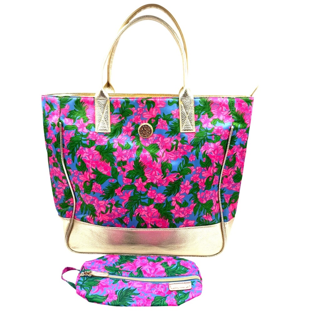 Lilly Pulitzer Women's Art Tote Bag Cerise Pink Safari Sunset Floral Print Set - Picture 1 of 11